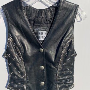 North Beach  Leather Black Vest Motor Cycle Design